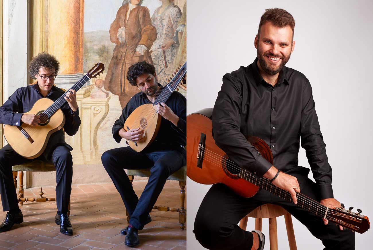 Links: Andrea de Vitis & S. Vallerotonda | Rechts: Lukasz Kuropaczewski Konzert beim Gitarren-Festival Iserlohn 2025 : Links: Andrea de Vitis & S. Vallerotonda | Rechts: Lukasz Kuropaczewski